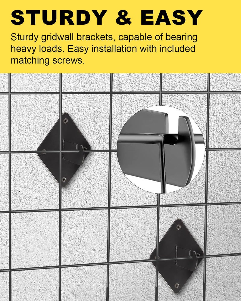 Alffun Gridwall Mount Brackets Black, 12 Pcs Grid Panel Wall Mount Brackets with Screws and S Hooks (12) - Image 3